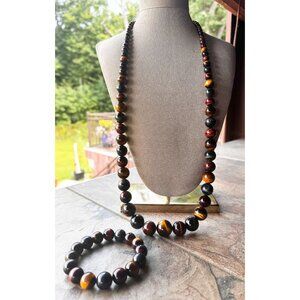 Jay King DTR 925 Sterling Silver Tigers Eye Beaded Necklace & Bracelet Set